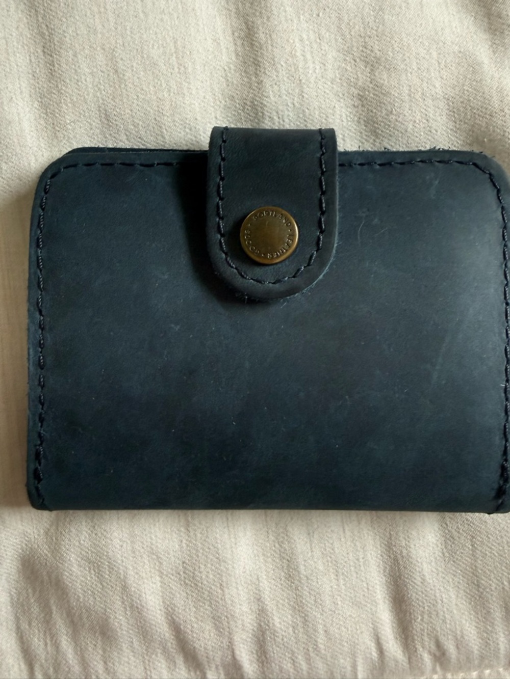 Portland Leather Black Leather Snap Closure Wallet with Brass Button